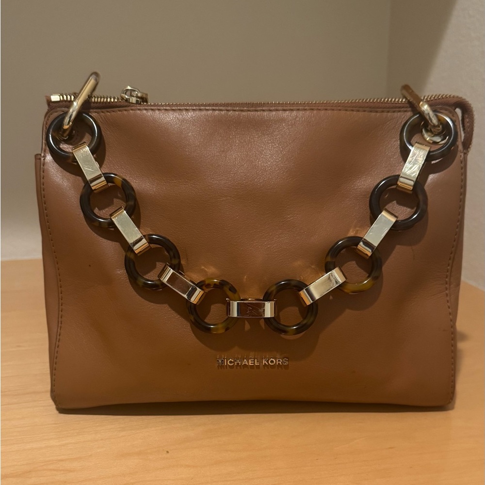 Michael Kors Gianna Convertible Medium Leather Messenger Crossbody Bag Tan